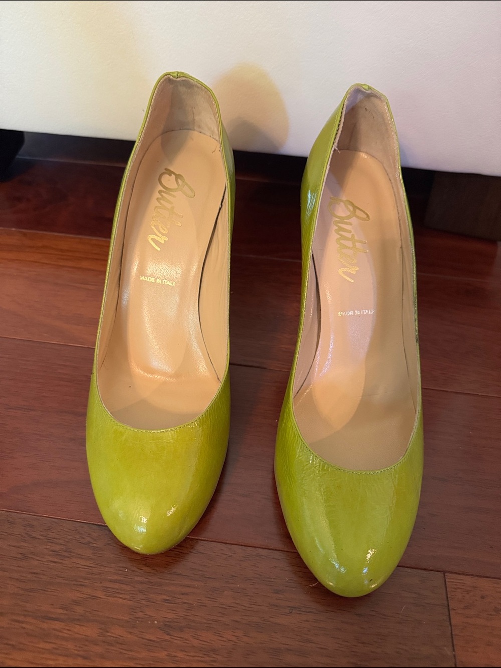 Butter Lime Green Patent Leather Pumps - Women's Classic Heel